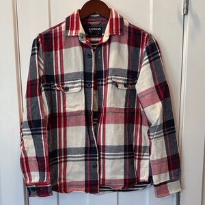 Express Men's Plaid Shirt Jacket in Red and Blue